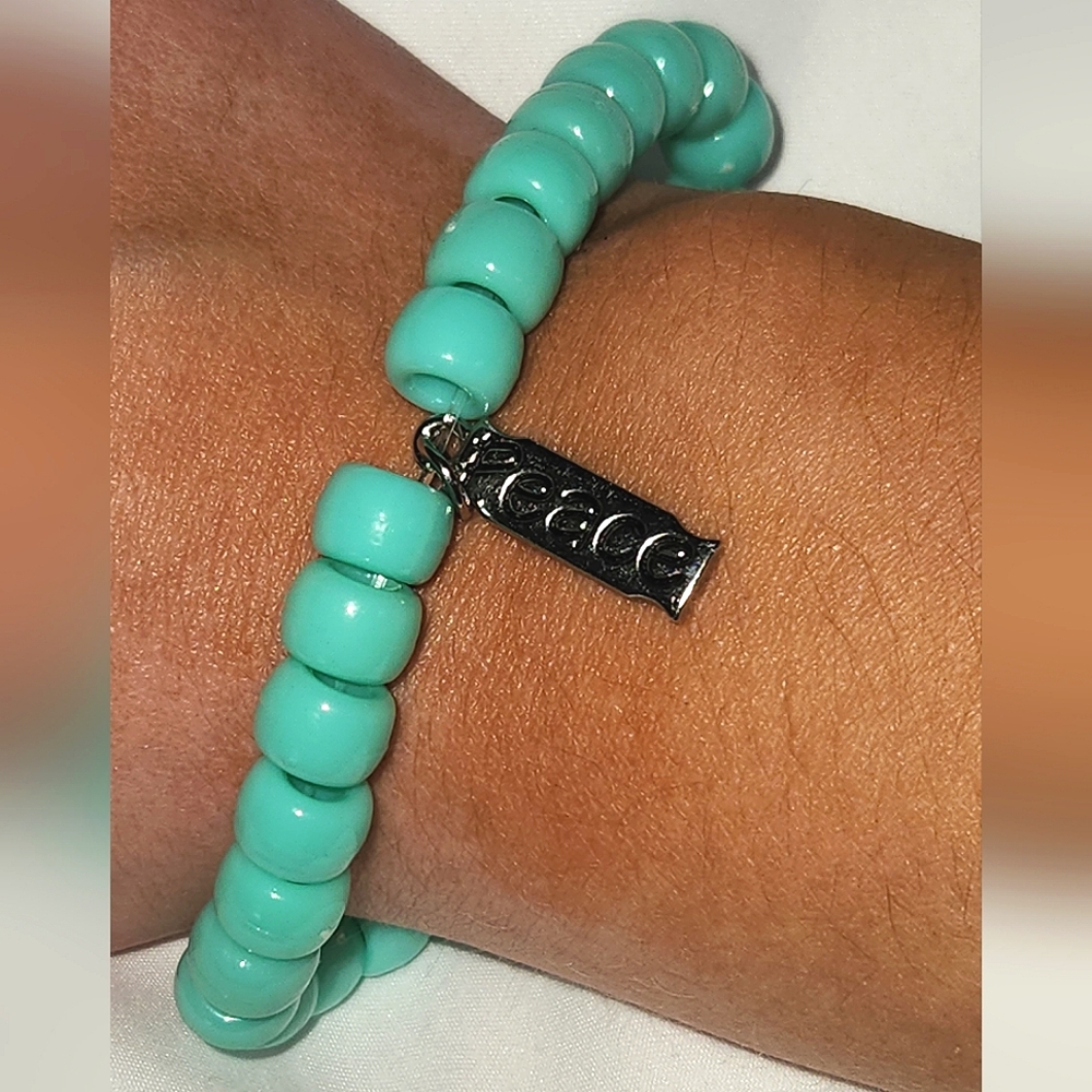 Teal Peace Handmade Pony Bead Bracelet